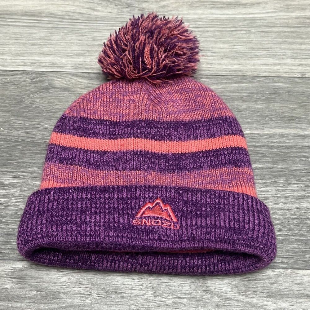 Snozu Beanie Hat Youth Kids Pink‎ Purple Winter Ski Snow Toboggan Skully Striped